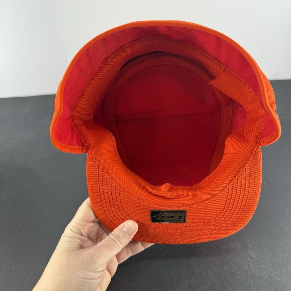 Vintage Golden Harvest Hat Cap Ear Flaps Trapper Orange Fitted 7 K-Brand - Picture 12 of 13